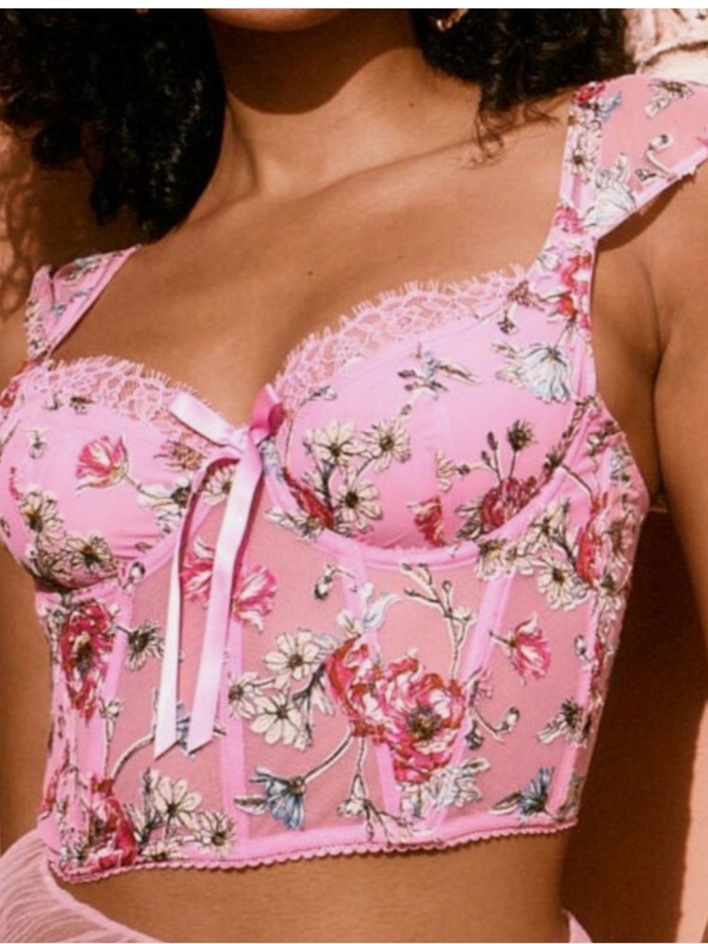 NWT! Victoria's Secret Pink Floral Sheer Lace Burnout Bustier Crop Top Sz S